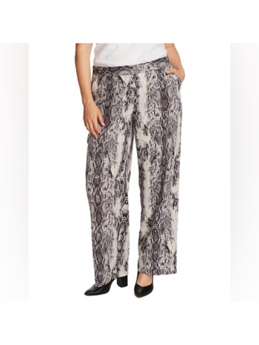 Vince Camuto Pants Wide Leg Snakeskin Black Plus Size 16W Style 9269312